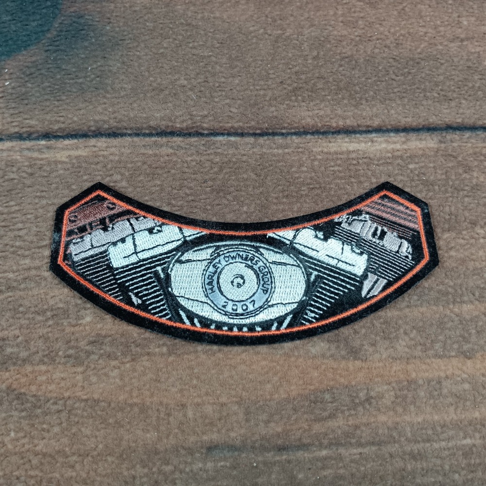 Harley Davidson HOG 2007 V-Twin Engine Embroidered Rocker Patch Grey Orange 5.5"